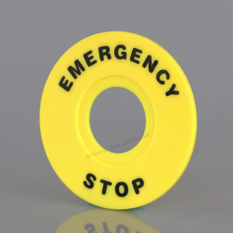 

22mm mounting hole warning circle emergency push button switch accessories yellow ring 60mm diameter Legend Label round plate