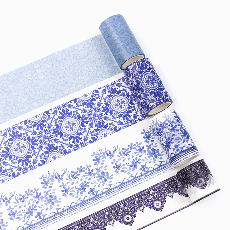 4 Designs NEW Blue & White China Porcelain Pattern Japanese Decorative Adhesive DIY Masking Paper Washi Tape Label Stickers gift |
