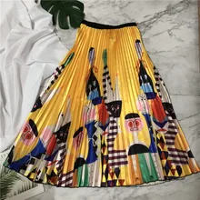Плиссированные юбки женские трапециевидные юбки с рисунком элегантные милые юбки с высокой талией Faldas Saias Midi уличная одежда