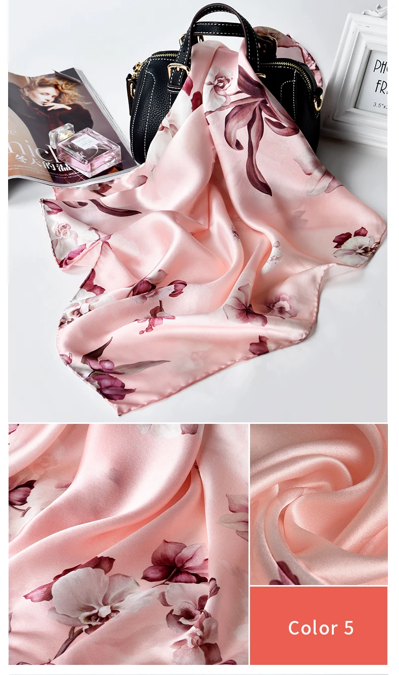 Чистый шелк квадратный шейный шарф Женская Бандана Платок цветочный принт натуральный шелковый платок дизайнер