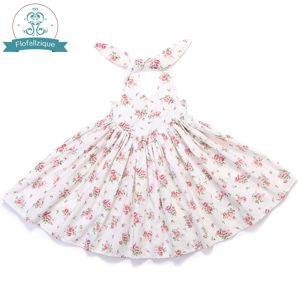 

Baby Girl Clothes 2018 Brand Girls Summer Dresses Vintage Floral Print Backless Tie Design for Kids Girls Princess Party dress