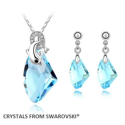 

2015 christmas gift! wedding jewelry sets dolphin necklace earrings set Crystals from swarovski