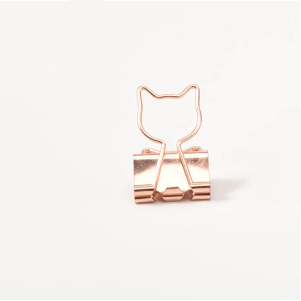 10pcs Cat Rose Gold Color Binder Clips Hollow Out Cactus Penguin Shape Metal Binder Clamps Photo Tickets Note Letter Paper Clips - Цвет: cat