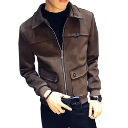 2018 Осень Новый для мужчин бутик замшевая куртка новая Корейская версия тенденции моды тонкий мужской однотонный лацкан на молнии пальто