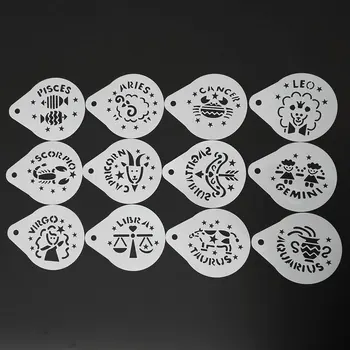 

2.8 Inch 12pcs/set Cartoon Constellation Coffee Stencil Plastic Cappuccino Latte Art Template Mold Barista Tools