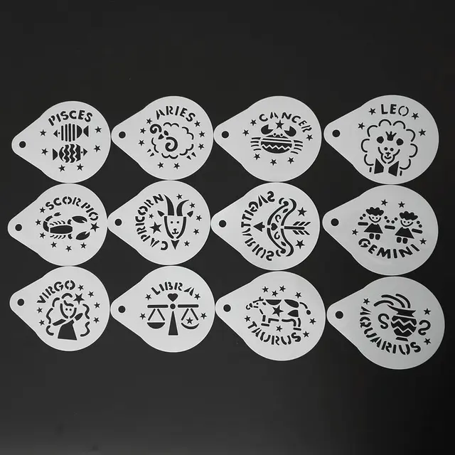Best Offers LUC 2.8 Inch 12pcs/set Cartoon Constellation Coffee Stencil Plastic Cappuccino Latte Art Template Mold Barista Tools Best Offers LUC 2.8 Inch 12pcs/set Cartoon Constellation Coffee Stencil Plastic Cappuccino Latte Art Template Mold Barista Tools