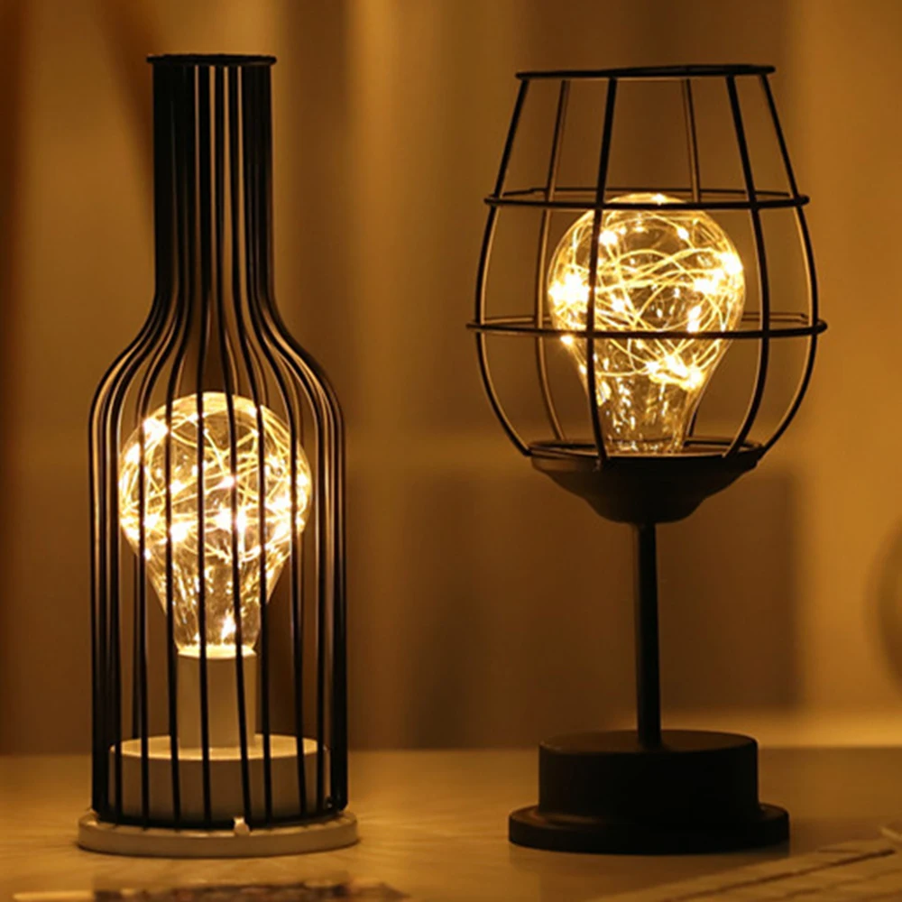 Креативные железные минималистичные полые настольные лампы теплый свет винтажный медный проволочный фонарь прикроватный Настольный светильник для спальни домашний декор