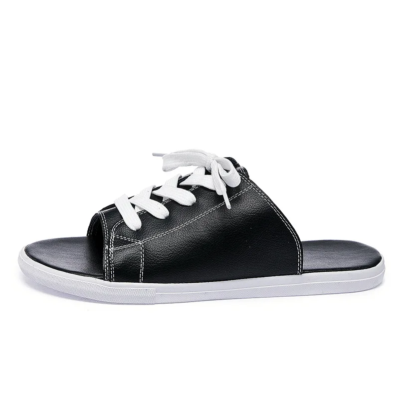

2019 Genuine Leather Flip Flop Sandals For Women Summer Shoes Flat Fashion Lace Up Outdoor Slides Women Slippers Chausson Femme