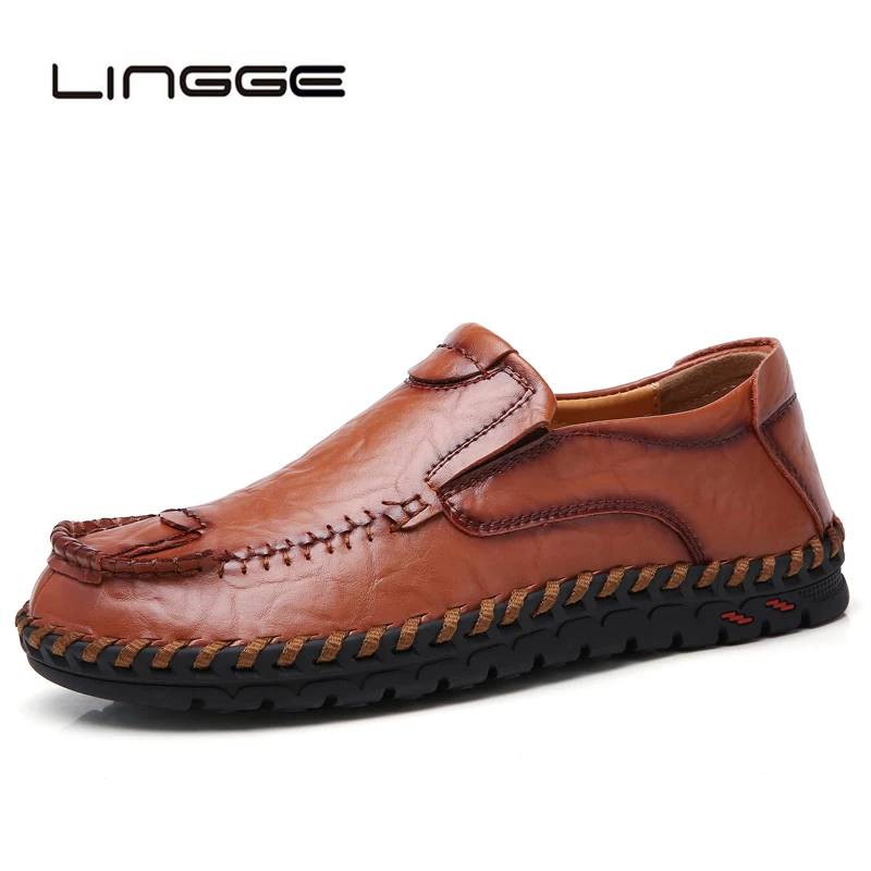 

LINGGE Men Casual Slip On Loafers Shoes Male Spring Autumn Lazy Driving Shoes Fashion Flat Boat Shoes For Men