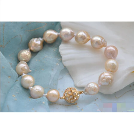 

8" 13mm pink almost round KESHI REBORN PEARL bracelet P3729 @^Noble style Natural Fine jewe SHIPPING new >>free shipping -Bride