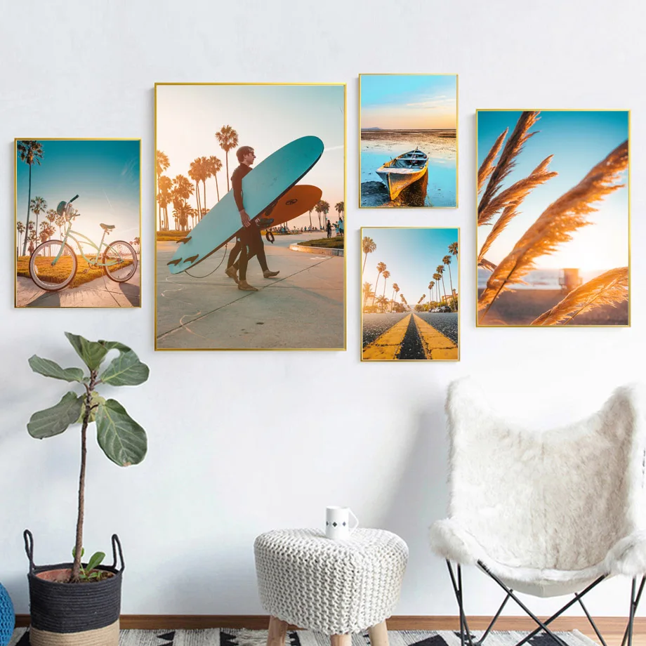 Sun-Beach-Coconut-Tree-Ship-Landscape-Wall-Art-Canvas-Painting-Nordic-Posters-And-Prints-Wall-Pictures