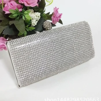 

New Silver Diamante Diamond Crystal Evening bag Clutch Purse Party Prom Wedding