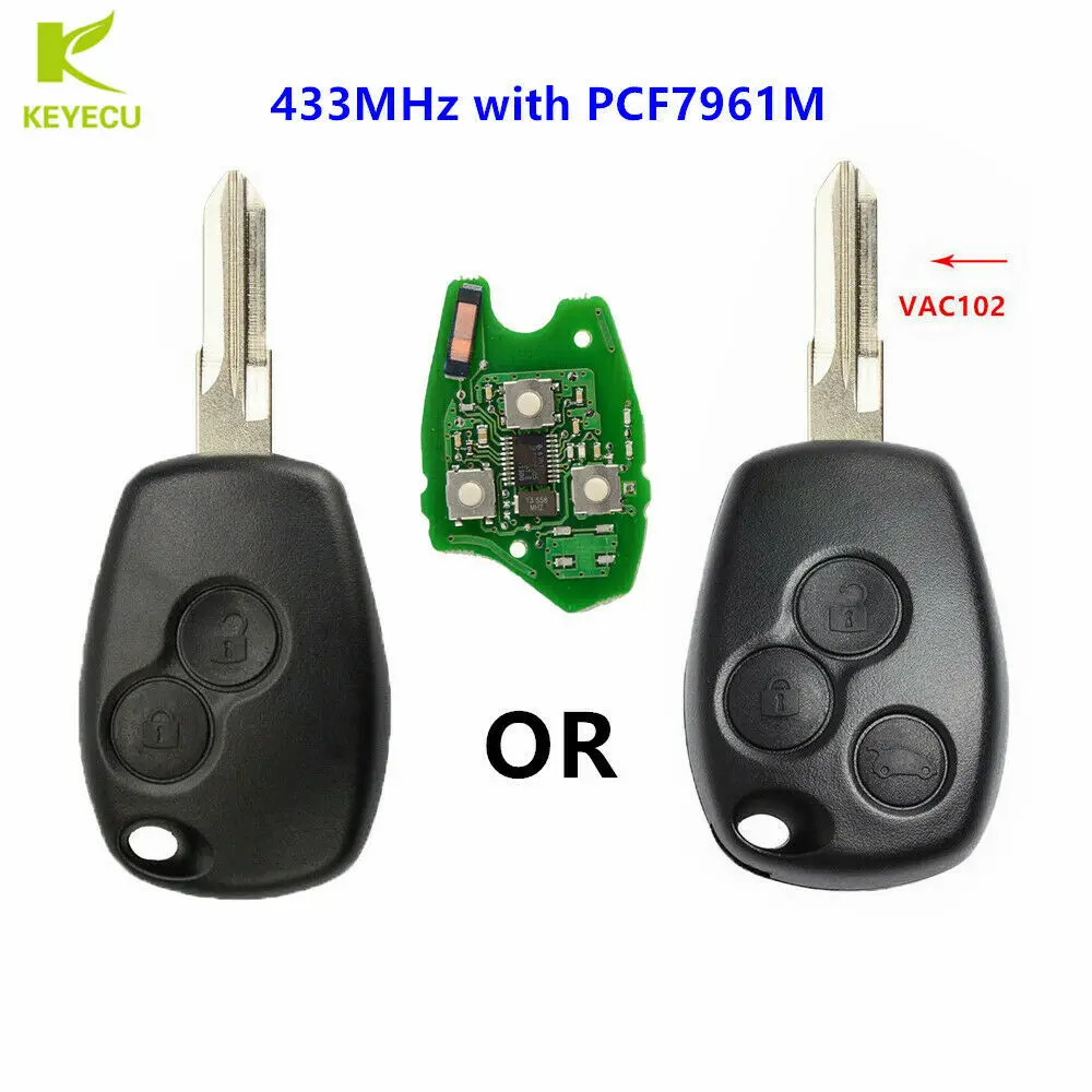

KEYECU Replacement Remote Car key fob 433MHz with PCF7961M HITAG AES Chip Uncut VAC102 for Renault Logan II Sandero II 2014