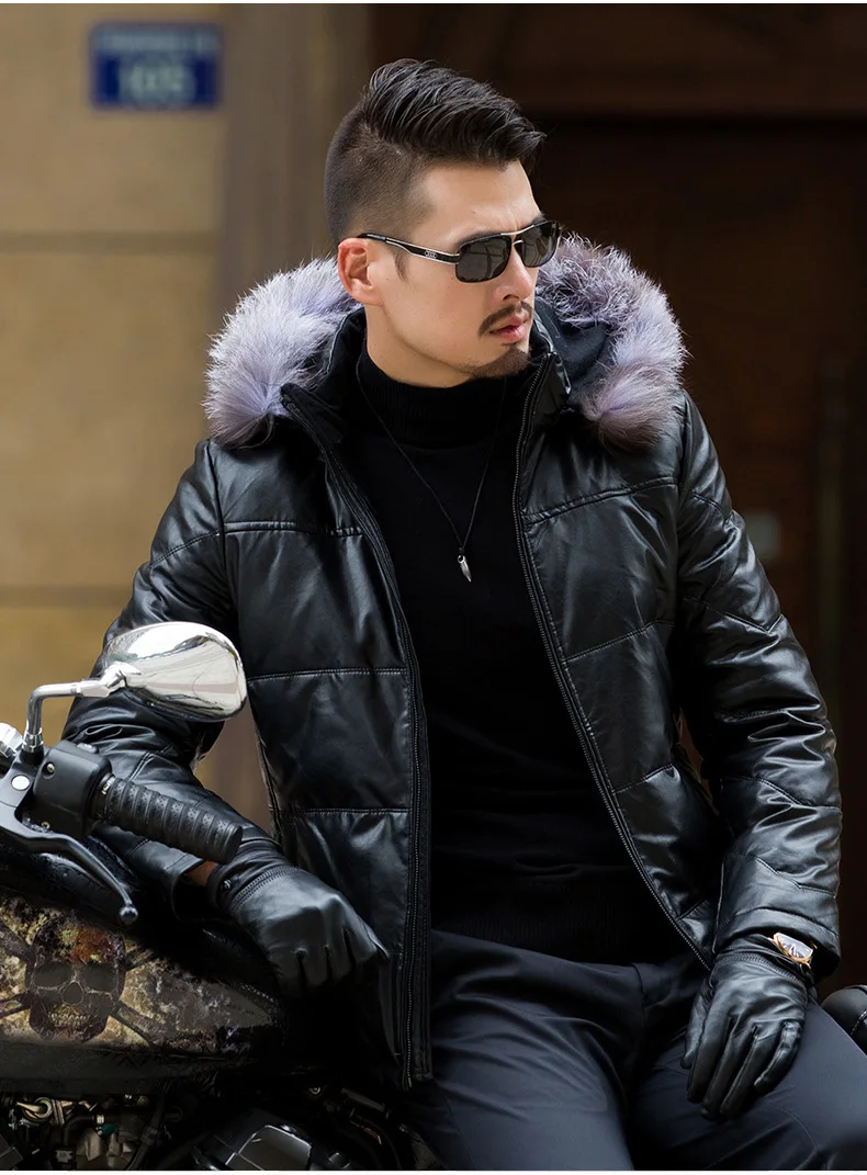 Пуховик Мужская куртка из искусственной кожи мужское зимнее пальто куртки ветрозащитные теплые куртки с воротником из искусственного меха 88-11