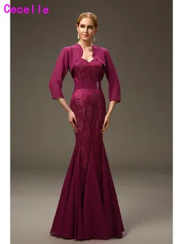 

Elegant Two Pieces Mermaid Long Lace Chiffon Mother Of the Bride Dresses With Jackets Formal Evening Party Gown For Mother 2019