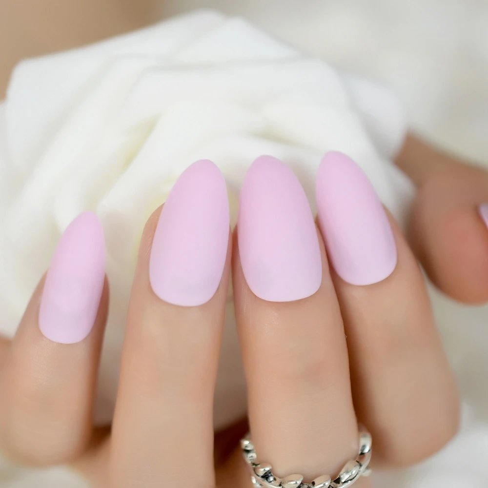 Матовые мягкие розовые накладные ногти-стилеты для ногтей миндаль заостренный Овальный матовый полный Чехол накладные ногти
