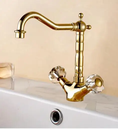 

Retro Golden Faucets Bathroom Crystal Double Handle Basin Mixer Tap Noble Gorgeous Swivel Basin Sink Faucet