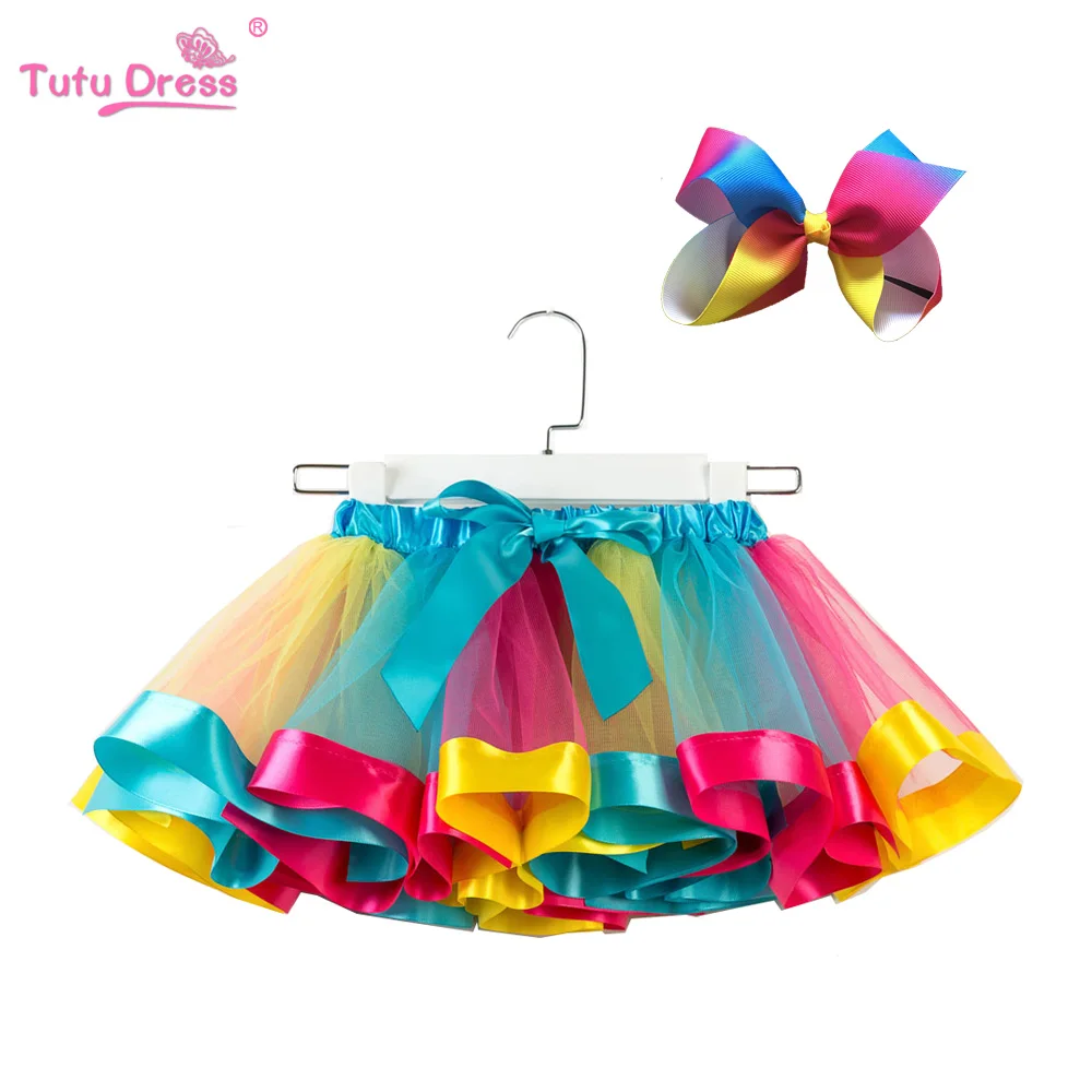 Girls Skirts Princess Tutu Skirt Rainbow Bow Headwear Party Dance Ballet Costume Toddler Kids Baby Girls Clothes Mini Pettiskirt