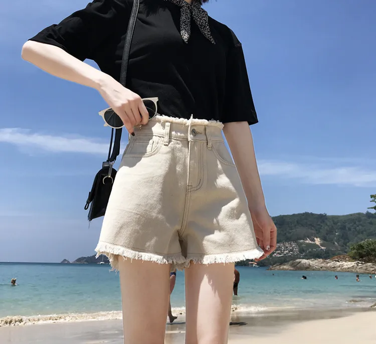 Шорты женские Xia модель Хан свободные Baitao новые джинсы с высокой талией