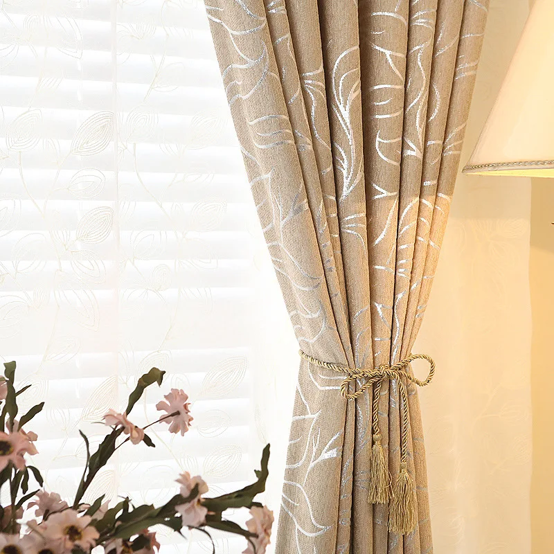 Cortinas de chenilla Jacquard con diseño de hojas de plata Cortinas de dormitorio personalizadas Cortinas listas para Cortinas de ventana sala de estar wp292-30