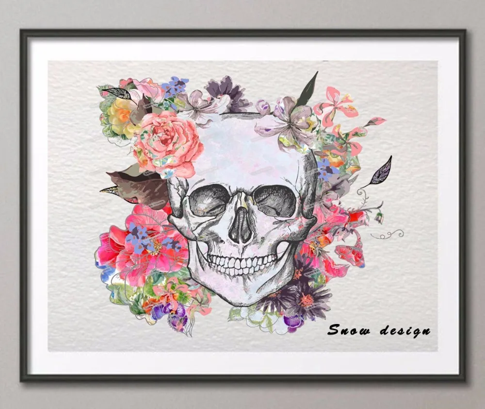 Original Watercolor Mexican Sugar Skull Canvas painting wall art poster