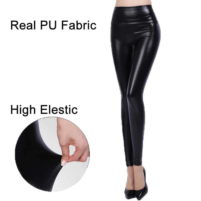 Women High Waist Fitness Real PU Leggings Wearing With Boots Female ...