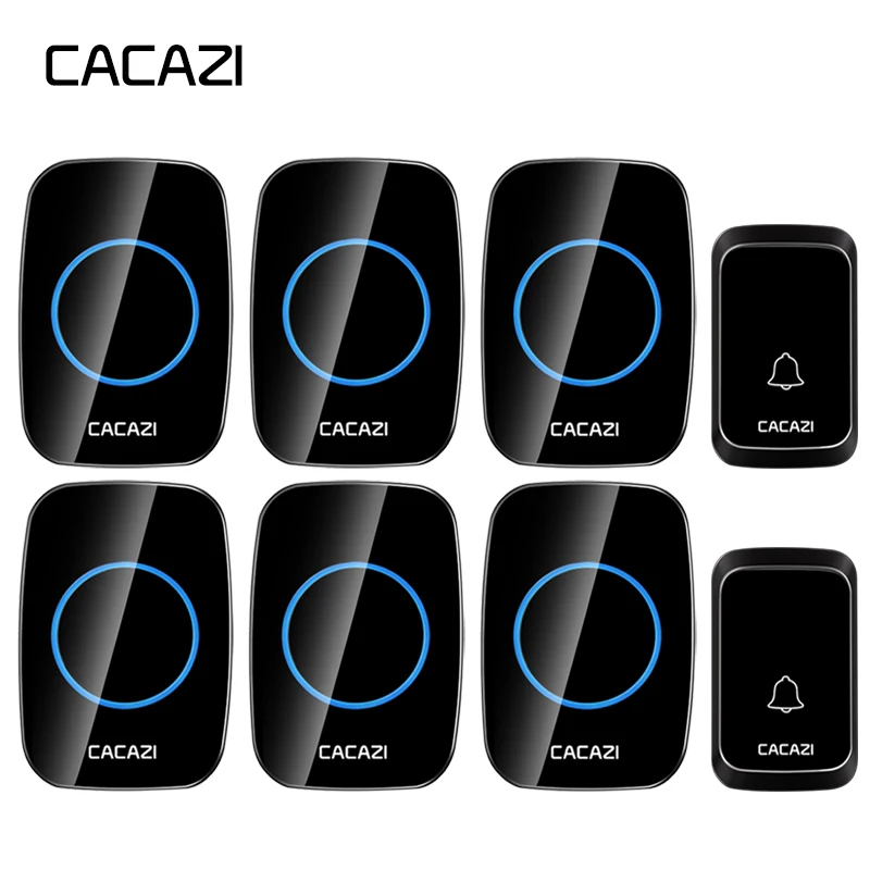 

CACAZI Home Waterproof Wireless Doorbell 300M Remote LED Light Battery Button Cordless Calling Bell US EU Plug 58 Chime 4 Volume