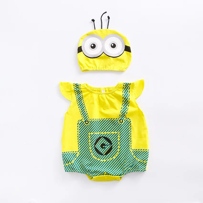 Комбинезон унисекс без рукавов с шапочкой для малышей; комплект из 2 предметов; желтый комбинезон Wukong; летняя одежда для младенцев; комбинезон; ползунки