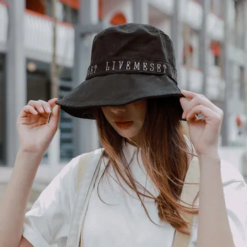 

Japanese Personality Fashion Korean Letter Fisherman's Cap Black Summer Sunshade Cap for Men and Women PM2026