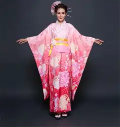 Розовый японский Для женщин кимоно юката с Оби пикантные Для женщин бар костюм Novetyl фото Костюмы Винтаж платье для выпускного вечера один