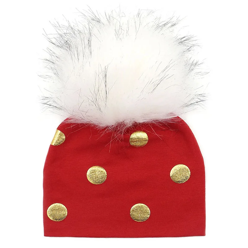 GZHilovingL Brand Newborn Kids Baby Boys Girls Warm Winter Spotted Cotton Beanie Fur Pom Pom Bobble Hat Cap Winter Warm Hat - Цвет: Red 1