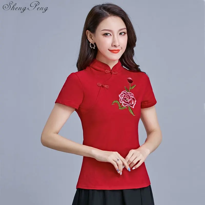 Cheongsam рубашка традиционная китайская одежда для девочек вышитый Топ Китайский Стиль льняные Топ Мандарин Воротник Q706