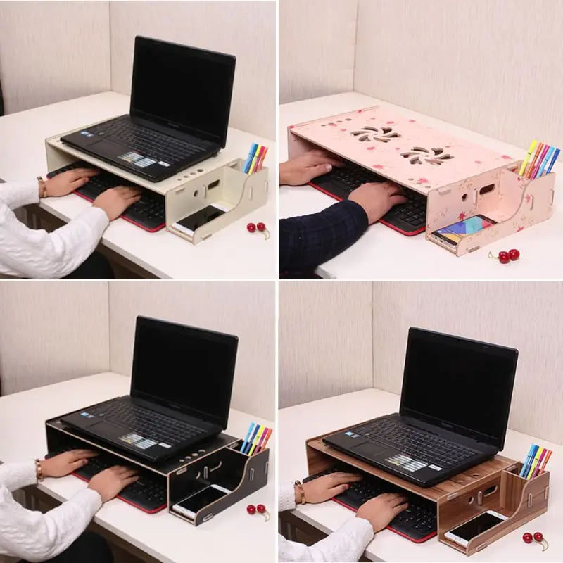 

Computer Monitor Stand Riser Wood Laptop Shelf Laptop Notebook Tablet Keyboard Desk Organizer Adjustable Height Phone Holder