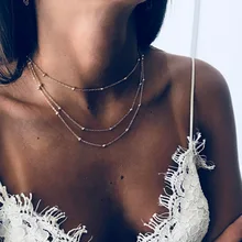 Fashion Multilayer Necklace Necklace Handmade Multilayer Bead Chain Pendant Necklace New fashion trendy jewelry silver multilayer chain necklace