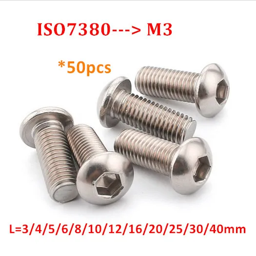ВИНТЫ ISO7380 M3 с круглой головкой 50 шт. болты из нержавеющей стали 304 шестигранной A2