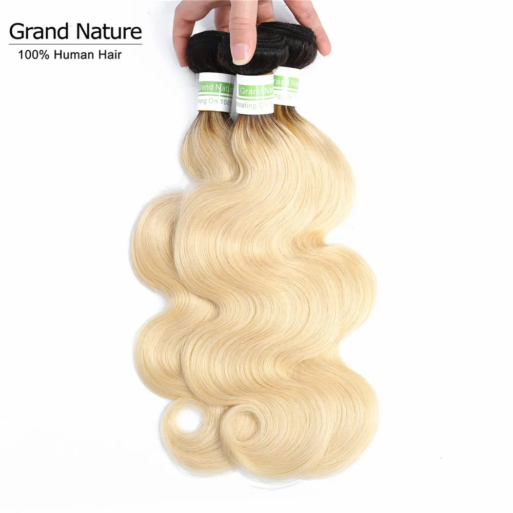 1b/613 блонд пряди с фронтальной перуанской волной тела с фронтальной Remy блонд человеческие волосы кружева Фронтальная застежка с 3/4 пучком