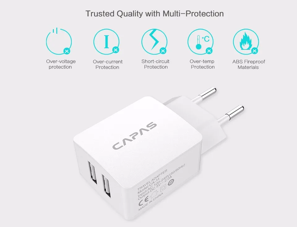 5 в 2A Универсальное зарядное устройство USB EU CAPAS дорожное настенное зарядное устройство адаптер двойной 2 порта ЕС вилка смарт-зарядное устройство для мобильного телефона iPhone планшет