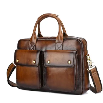 Genuine Leather Bag Men Briefcase Vintage Messenger Bag Business Men Leather Laptop Handbag Hand Bags Bolso Hombre Mensajero hand made new vintage genuine leather handbag women burgundy red handbags messenger bags lady vegetable tanned leather solid bag