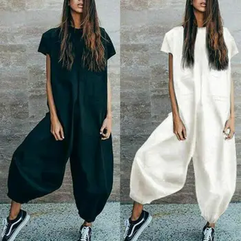

2019 New Arrival Women Loose Bubble Pants Overalls Jumpsuit Playsuit Romper Solid Color Baggy Female Clothing S-2XL