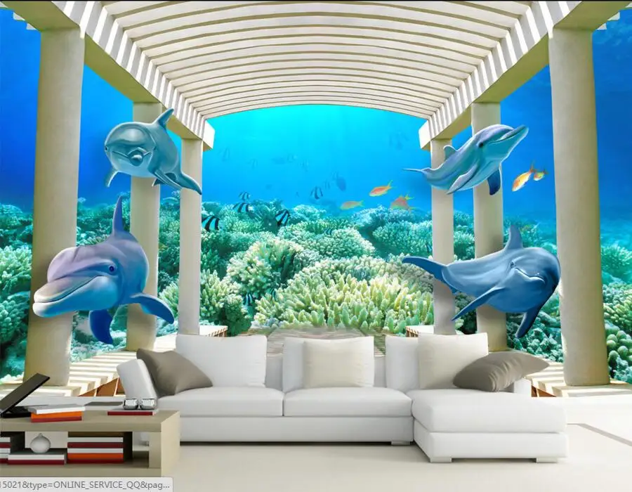 

Custom large murals,Space extends 3D undersea world of lovely dolphins wallpaper,living room sofa wall bedroom papel de parede