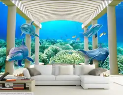 На заказ большие фрески, расширяет 3D подводный мир милые дельфины обои, гостиная диван спальня стены Papel де Parede