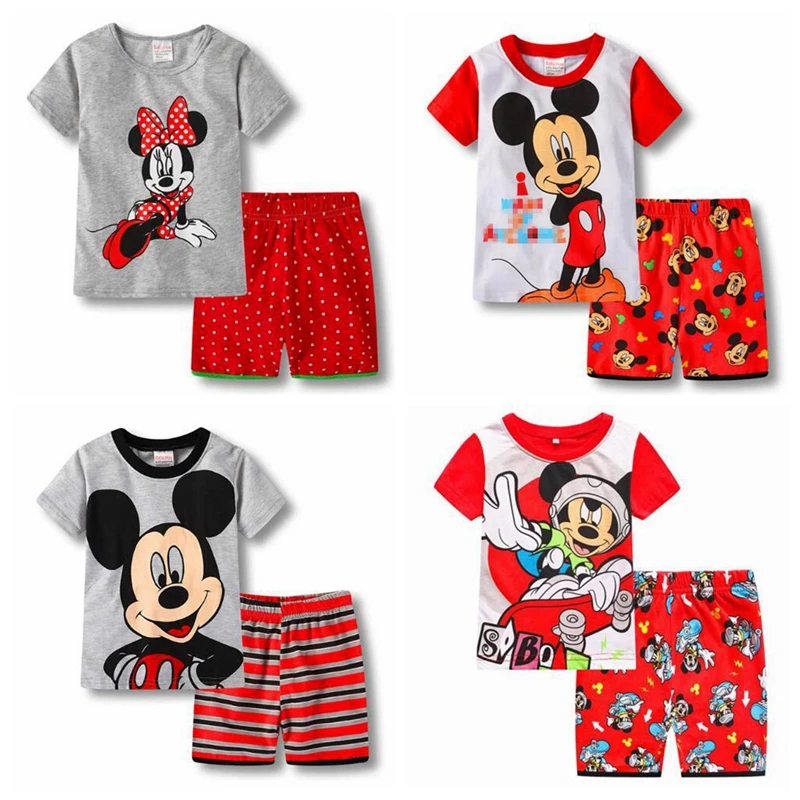 

New Boys Pajamas Suit Girls Sleepwear Sleep Suits Kids T-shirts Pants Children pyjama Cotton Tops + short pants kid home wear