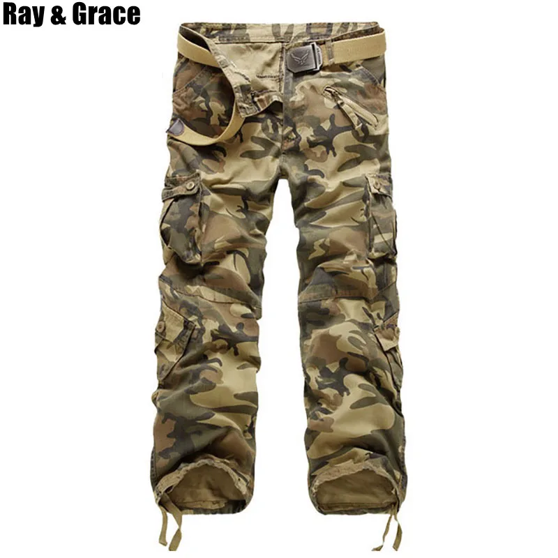 RAY gracia de los hombres al aire libre ejército militar de camuflaje pantalones de senderismo Multi-Bolsillo camuflaje carga pantalones de Trekking deportes