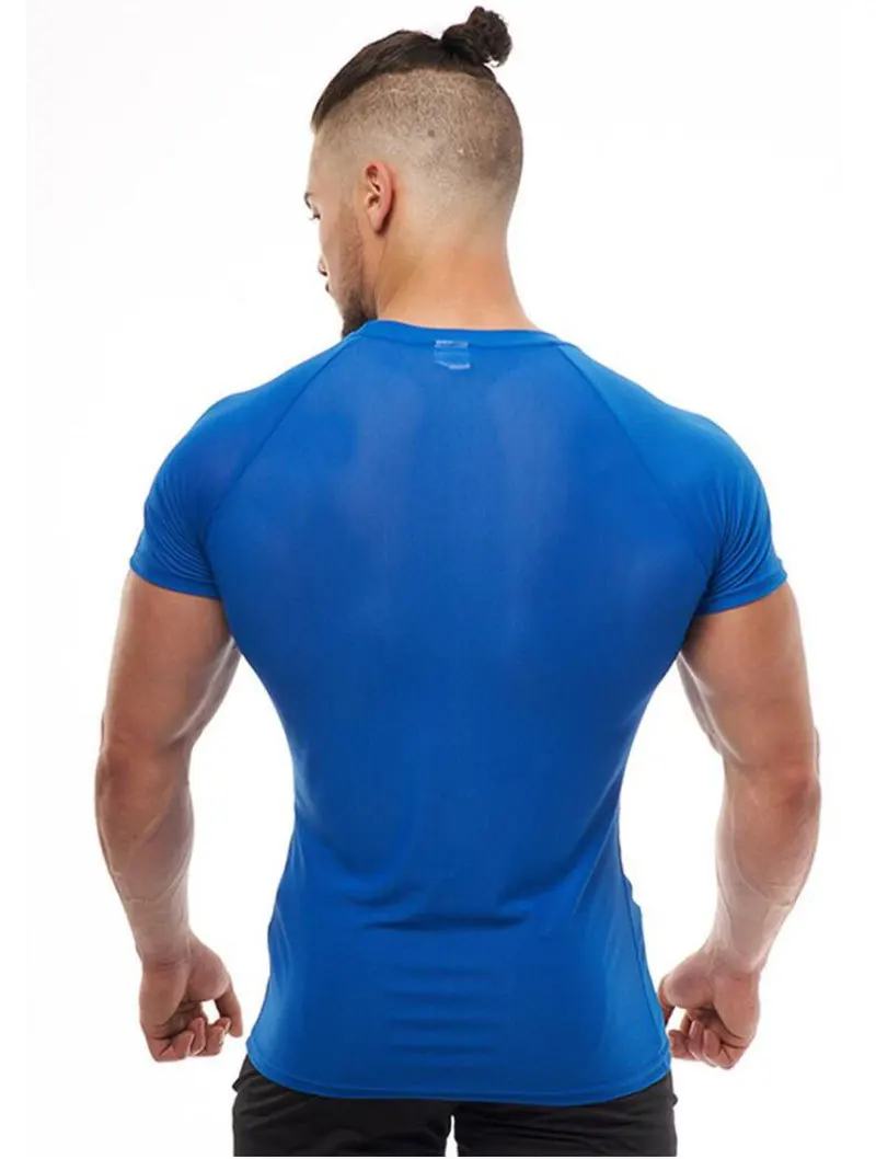 Для мужчин футболки быстросохнущая Tight Фитнес бег футболки Для мужчин одноцветное короткий рукав Gym Спорт Топ Футболка Костюмы Для Мужчин's спортивная