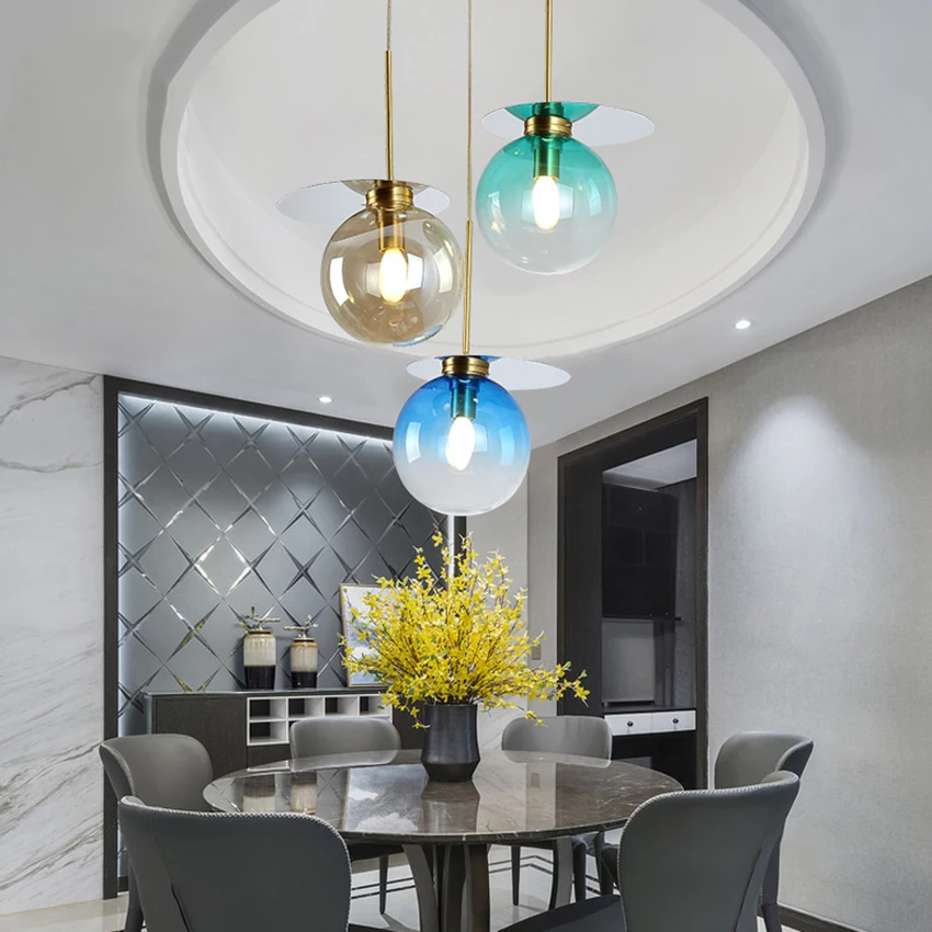 

Modern Colorful Glass Ball Pendant Lights Led Pendant Lamp Living Room Restaurant Office Decor Lighting Hanging Lamp Luminaire