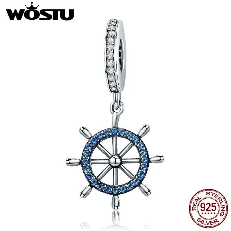 WOSTU Authentic 100% 925 Sterling Silver Sea Voyage Ship Rudder Charms fit original WST Bracelets Necklace Jewelry CQC413