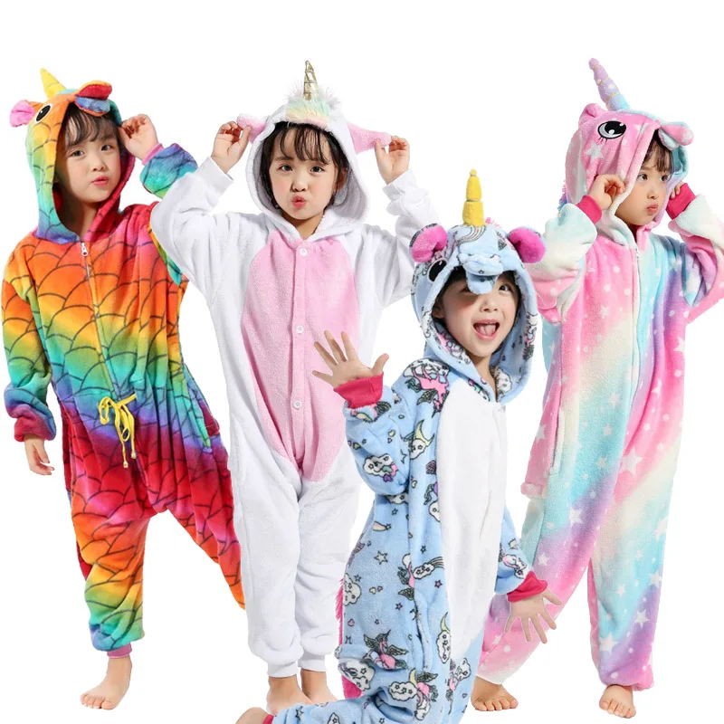 New Kids Sweet font b Animal b font Cosplay Flannel Cartoon Unicorn Stitch Pikachu Girls Boys
