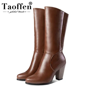 

TAOFFEN Size 34-43 Mid Calf Boots Women Shoes Mature Thick Heel Outdoor Classic Warm Winter Fashion Shoe Women