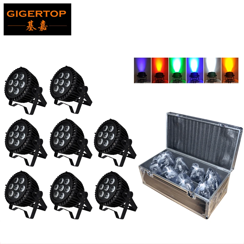 8IN1 Flightcase Packing 18W*7 Led Waterproof Par Can RGBWA UV 6 Color Uplighting Lights for Wedding Party Big Lens Smooth Wash