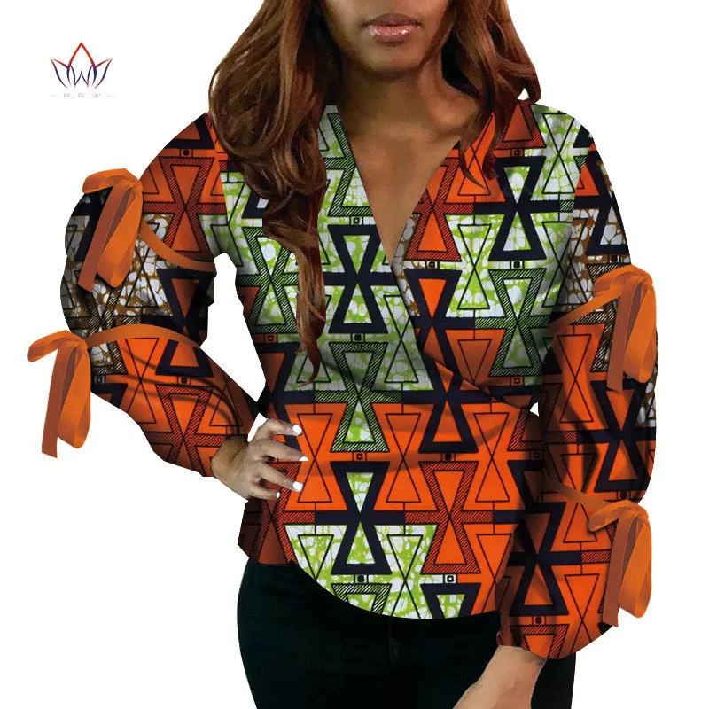 Африканские блузки с v-образным вырезом Bazin Riche женские s 6xl африканская одежда Dashikis африканские Топы для женщин длинный рукав Женщины Топ WY4497